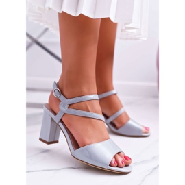 Ženske sandale na visoku petu Sergio Leone SK844 lakirano sivo tres siva 1