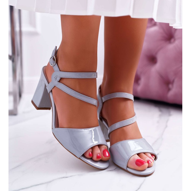 Ženske sandale na visoku petu Sergio Leone SK844 lakirano sivo tres siva 2