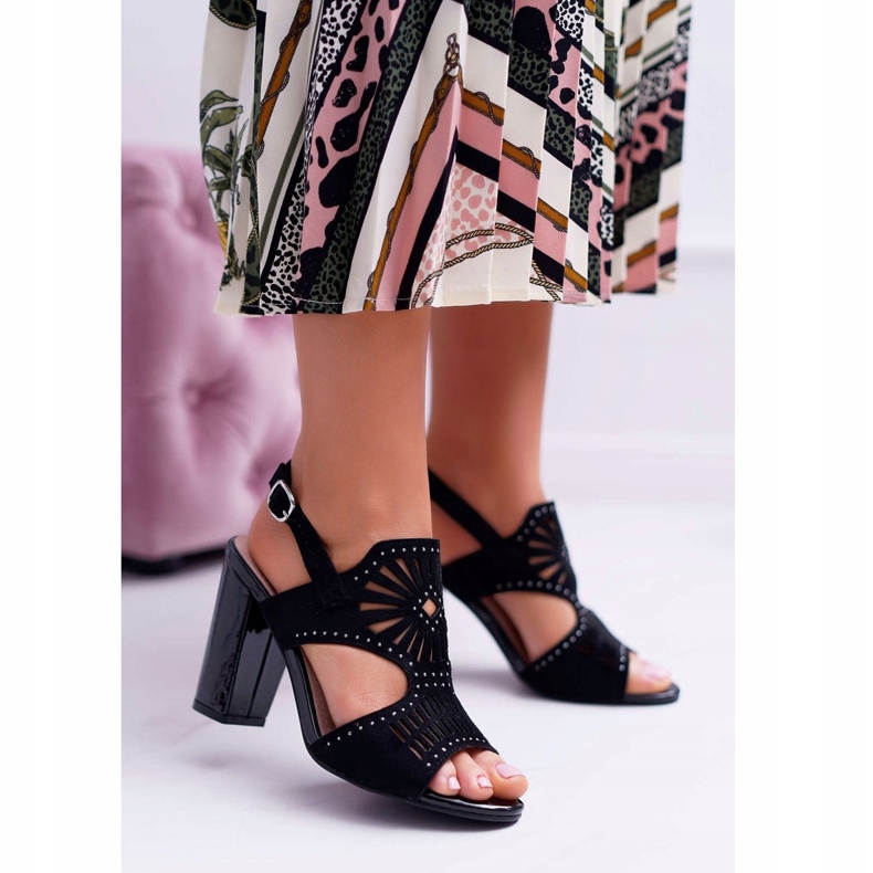 Ženske sandale na visoku petu Sergio Leone SK852 antilop crna Diven 2