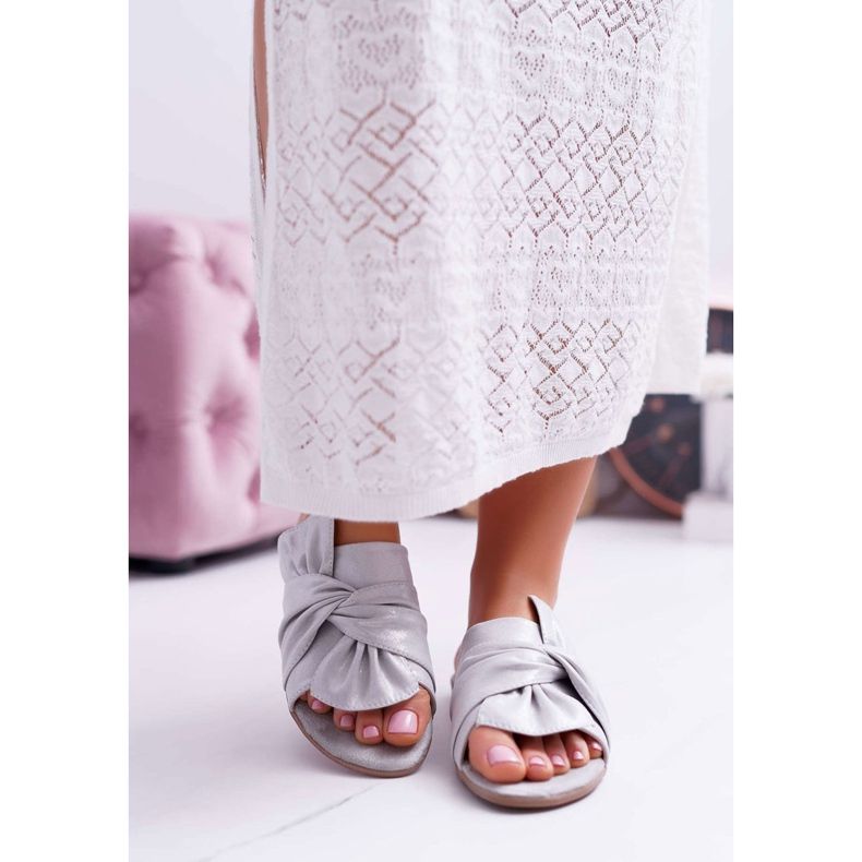 EVE Ženske papuče sa sivom mašnom za sjedenje siva 2