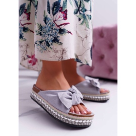 Ženske papuče s mašnama debelim potplatom Siva Milady 1