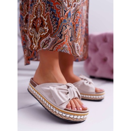 Ženske papuče debelog potplata s mašnicama Bež Milady 1