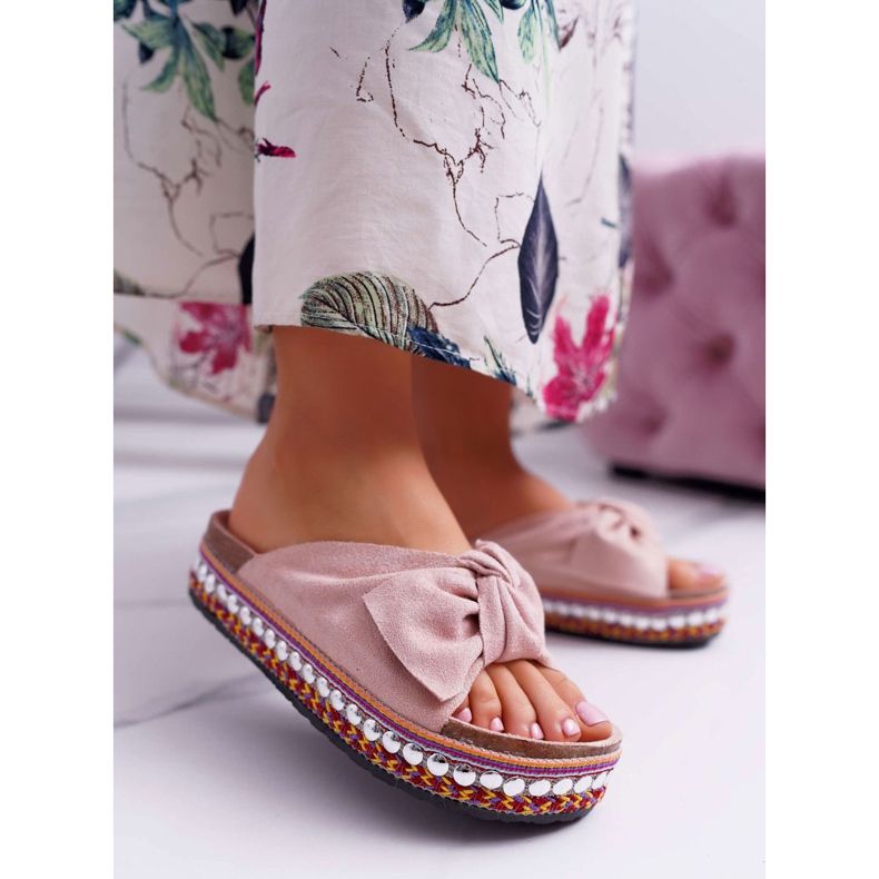 Ženske papuče s gustim mašnama na potplatu Pink Milady ružičasta 1