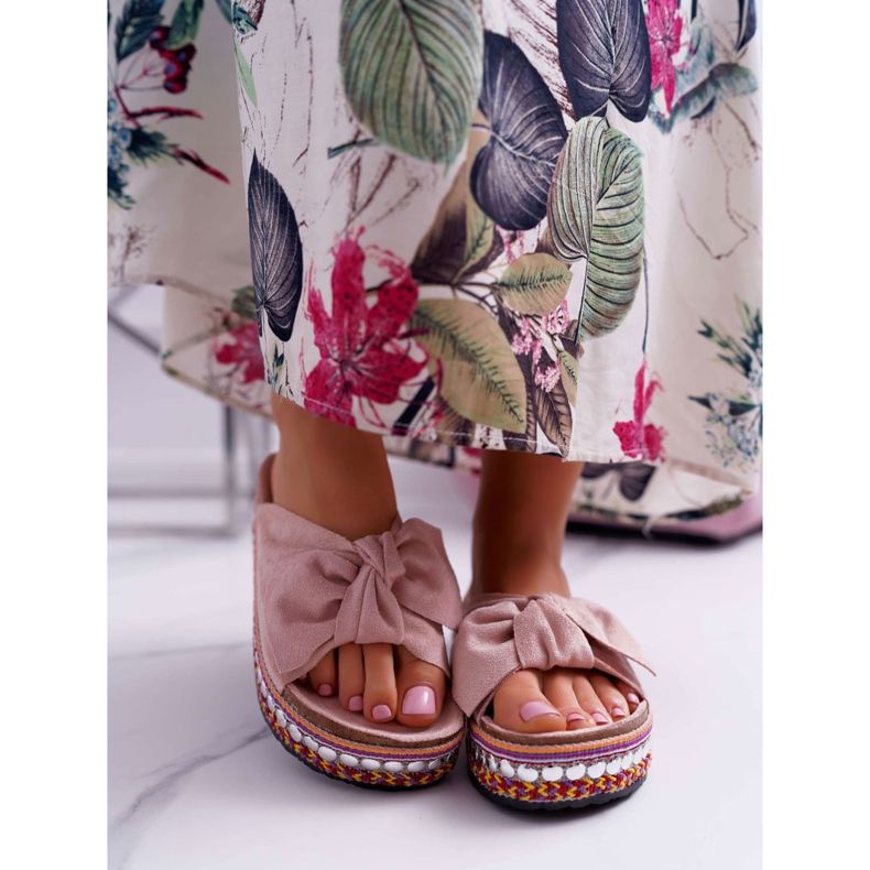 Ženske papuče s gustim mašnama na potplatu Pink Milady ružičasta 2