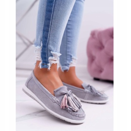 EVE Ženske natikače, antilop koža s resama, sivi batist siva 1