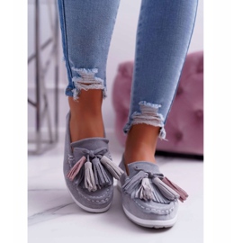 EVE Ženske natikače, antilop koža s resama, sivi batist siva 2