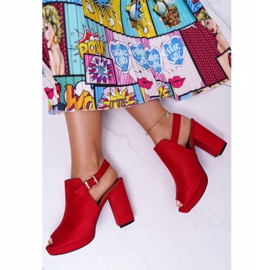 BUGO Ženske sandale na visoku petu s otvorenim prstima Red Montree crvena 1