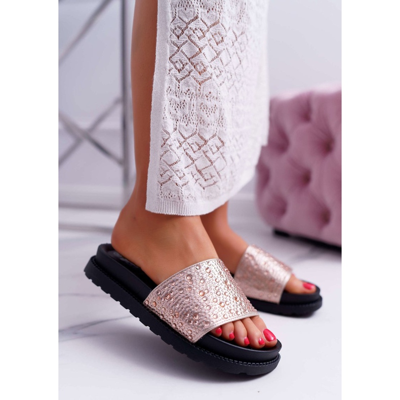 Ženske papuče s kubnim cirkonij šampanjcem XTI 48821 ružičasta 1