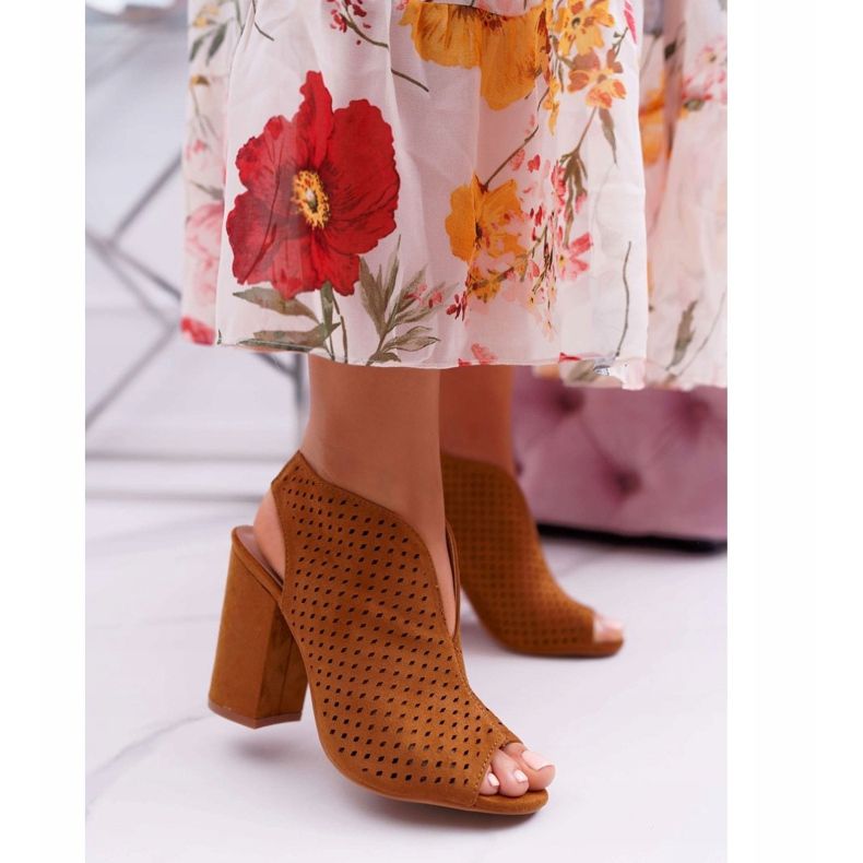 FW1 Ženske sandale na visokoj peti Peep Toe Camel Nevienna smeđa 1