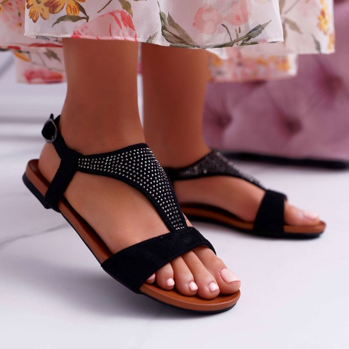 EVE Ženske sandale s ravnim crnim sorsanom crna 2