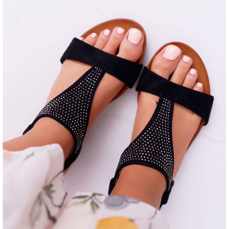 EVE Ženske sandale s ravnim crnim sorsanom crna 1