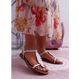 Ženske sandale s ravnom kožom srebrna Nicole 2383 siva 1