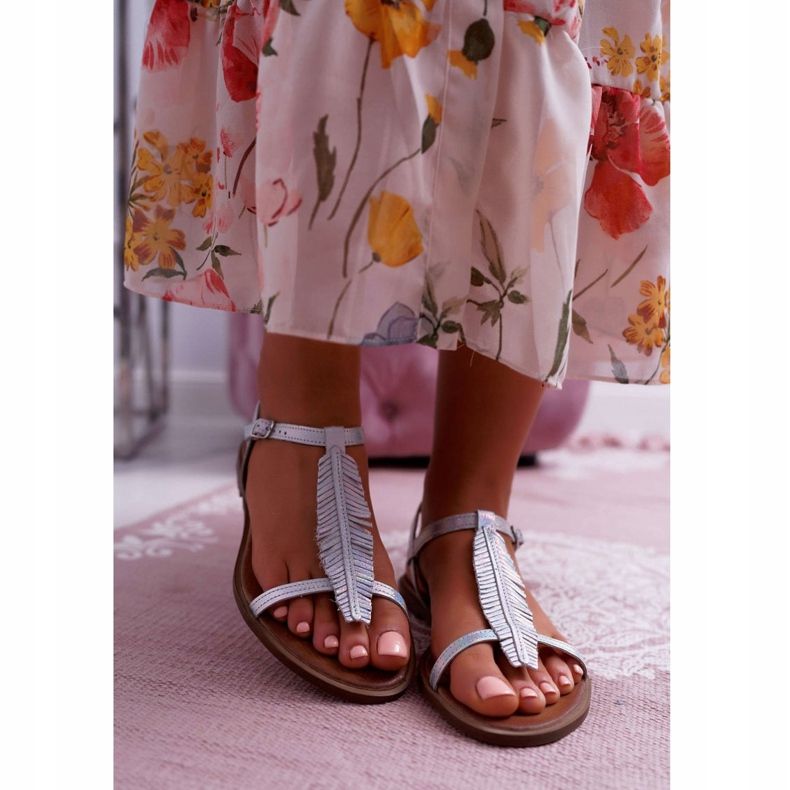 Ženske sandale s ravnom kožom srebrna Nicole 2383 siva 2