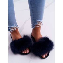 Ženske papuče s prirodnim krznom Naturis Navy Blue mornarsko plava 2