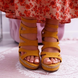 FE1 Ženske sandale na klinu, žuta žica, Liluena žuta boja 2