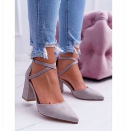 PS1 Ženske pumpe na peti u špicu sivom prometu siva 1