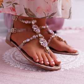 FRBS Ženske ravne sandale s kubnim cirkonijevim šampanjcem Karra smeđa 1