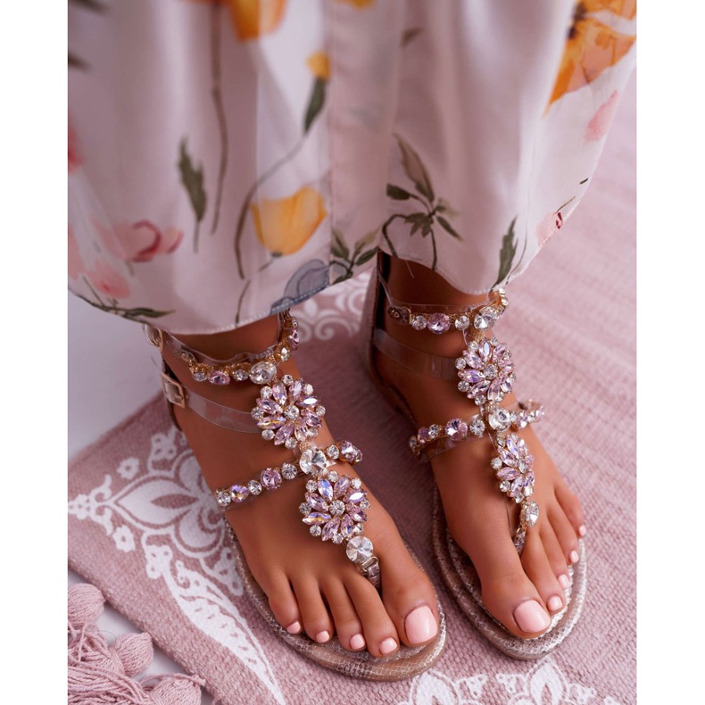 FRBS Ženske ravne sandale s kubnim cirkonijevim šampanjcem Karra smeđa 2