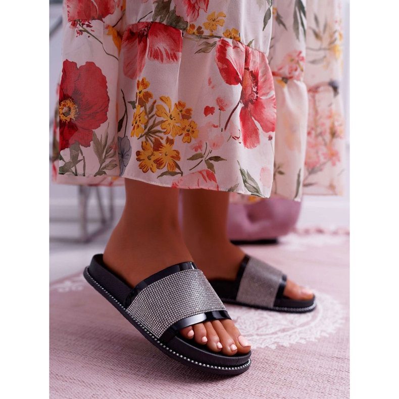 FRBS Ženske papuče, profilirane kubičnim cirkonijima, Black Rentre crno 1