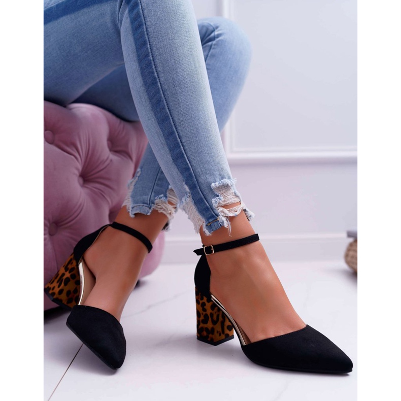 SEA Ženske pumpe na peti Leopard Black Ferri smeđa crno 2