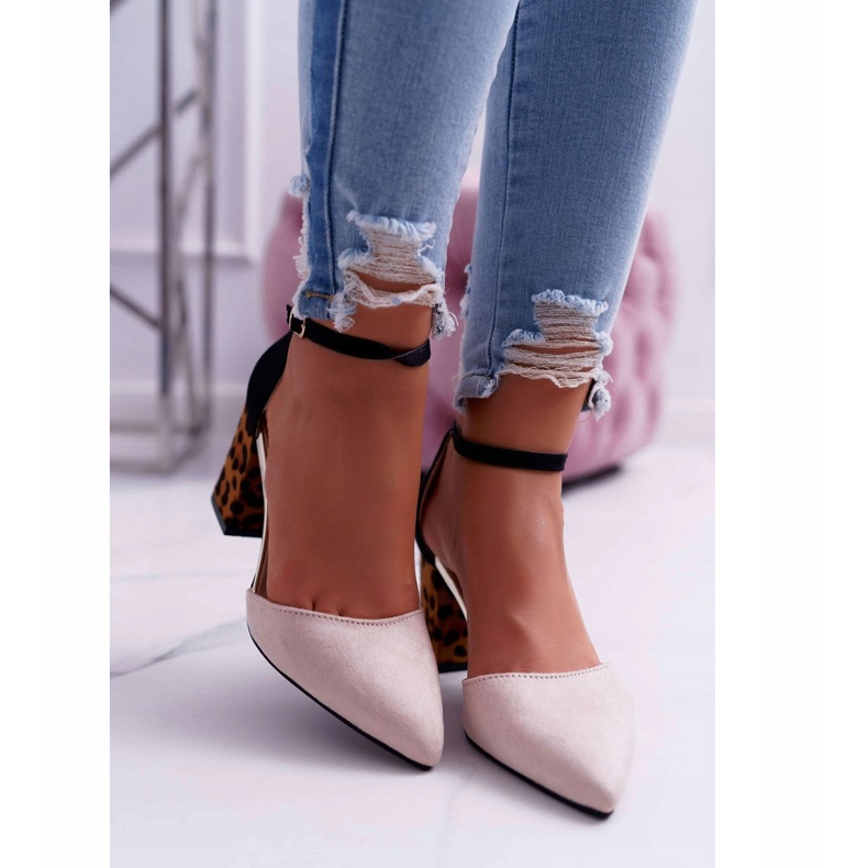 PS1 Ženske pumpe na peti Leopard Beige Ferri bež crna višebojan 2