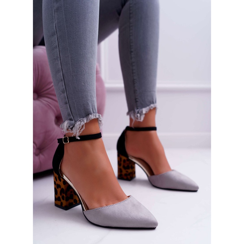 PS1 Ženske pumpe na peti Leopard Grey Ferri smeđa crna siva 2