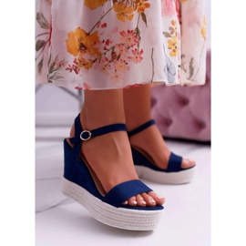 BUGO Ženske sandale na lanu s lamelom Navy Blue Liviana tamnoplava 1