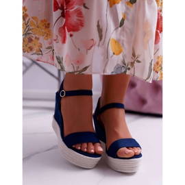 BUGO Ženske sandale na lanu s lamelom Navy Blue Liviana tamnoplava 2