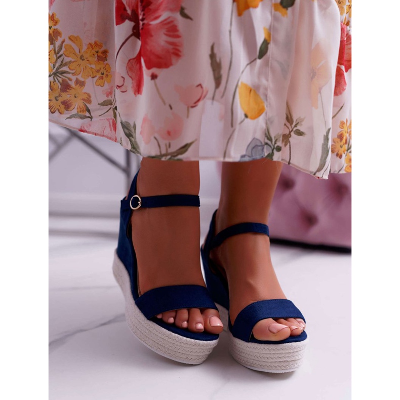 BUGO Ženske sandale na lanu s lamelom Navy Blue Liviana mornarsko plava 2