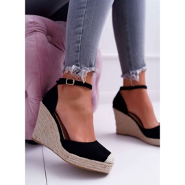 BUGO Ženske sandale na lanu s klinom Tammaris crna 1