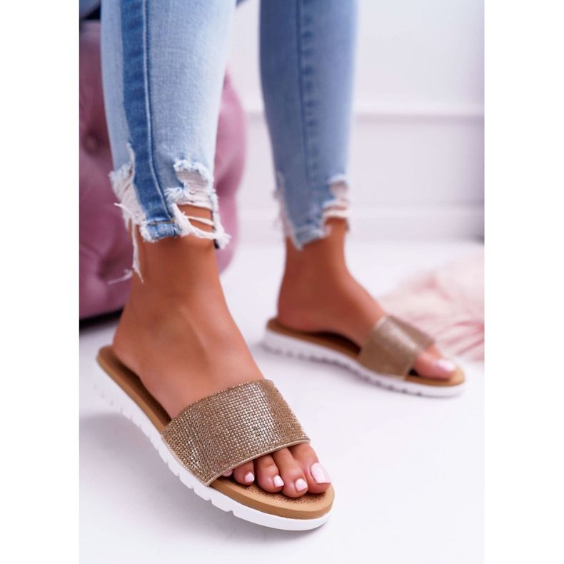 Lu Boo ženske zlatne papuče sa šljokicama zlatna 2