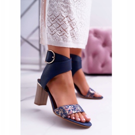 Kožne ženske sandale Maciejka na peti tamnoplava 03597 1