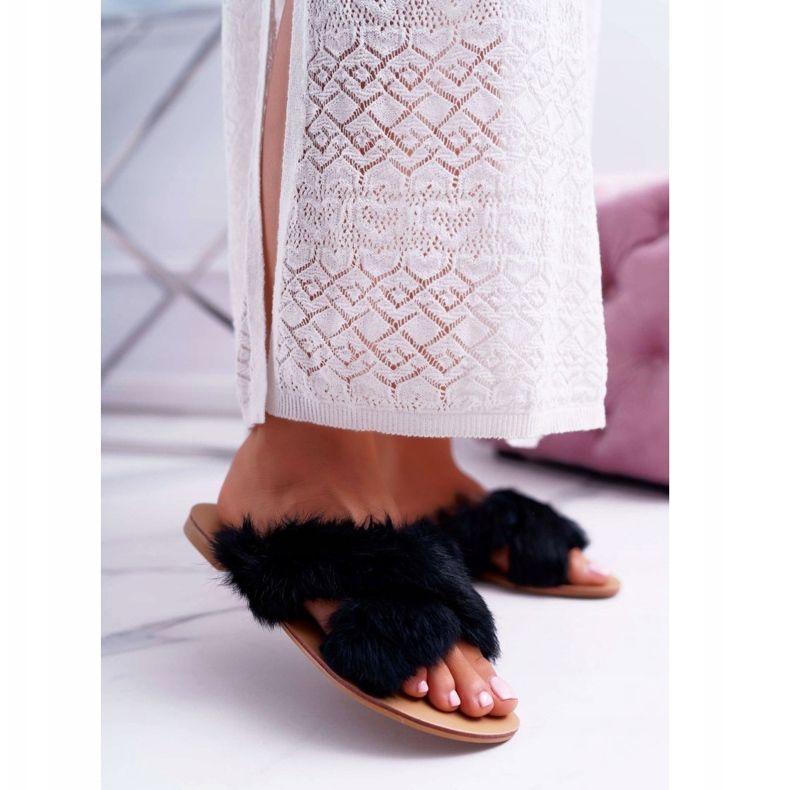 Ženske papuče s krznom Lu Boo Black Pimmer crna 1