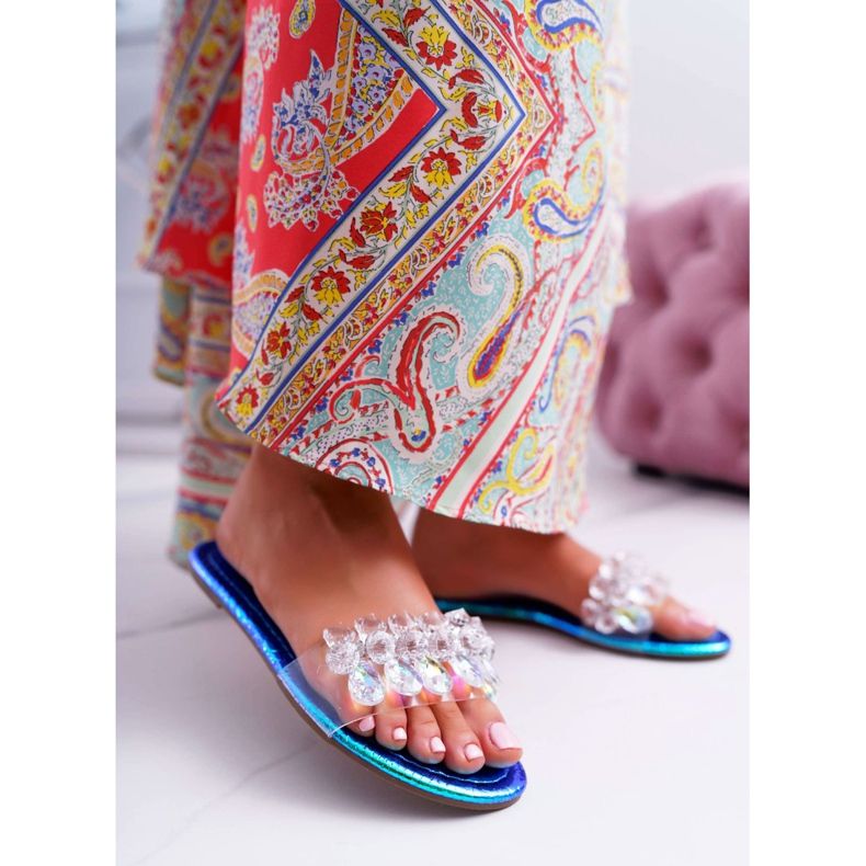 Ženske papuče s kubnim cirkonijom Lu Boo Petrol Plava Mediana 2