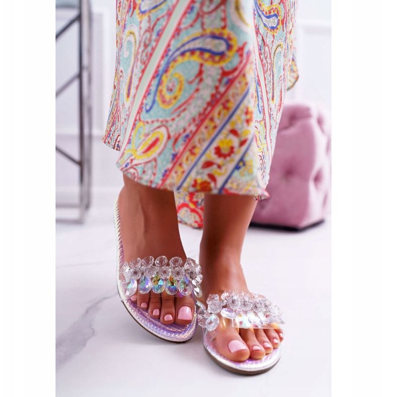 Ženske papuče s kubnim cirkonijom Lu Boo Petrol Silver Mediana siva 2