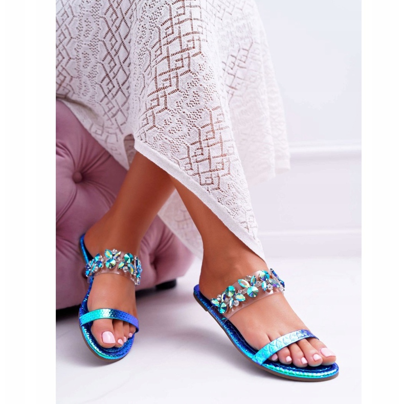 Ženske papuče Lu Boo Elegantne s kubnim cirkonij plavim osnovnim plava 1