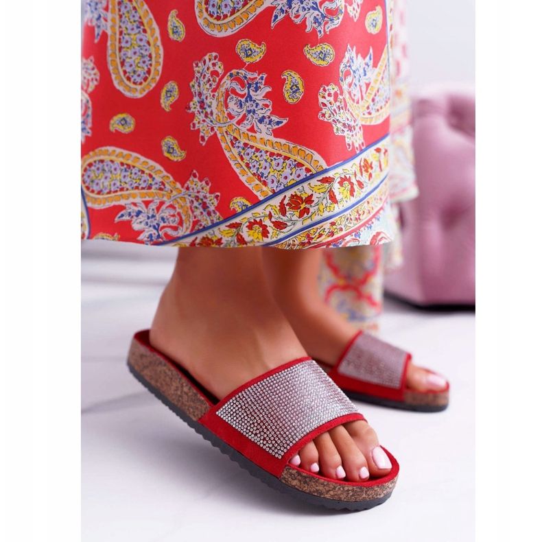 PS1 Ženske papuče na plutu s kristalima crvena 1