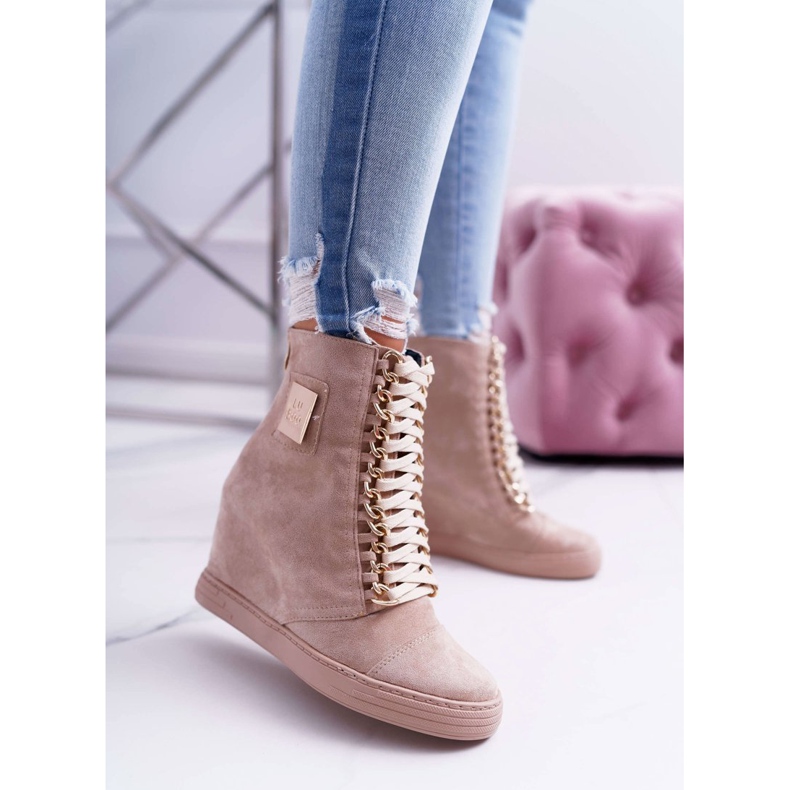 Ženske tenisice Lu Boo Zlatni lanac Suede Bež Monica 1
