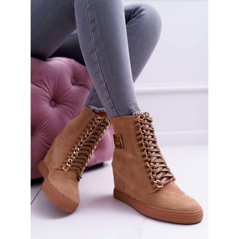 Ženske tenisice Lu Boo Zlatni lanac Suede Camel Monica smeđa 2
