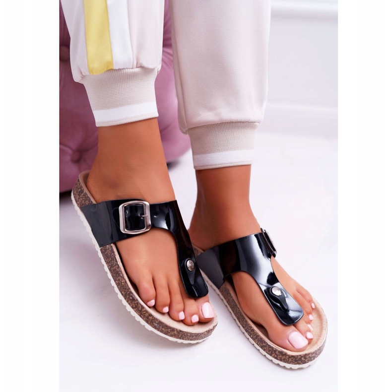 SEA Ženske papuče japanke na crnoj lakiranoj crnoj paleti crna 2