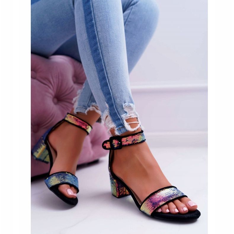 Ženske sandale na štiklu Lu Boo Iridescent Sequins Black Tindal crno 1
