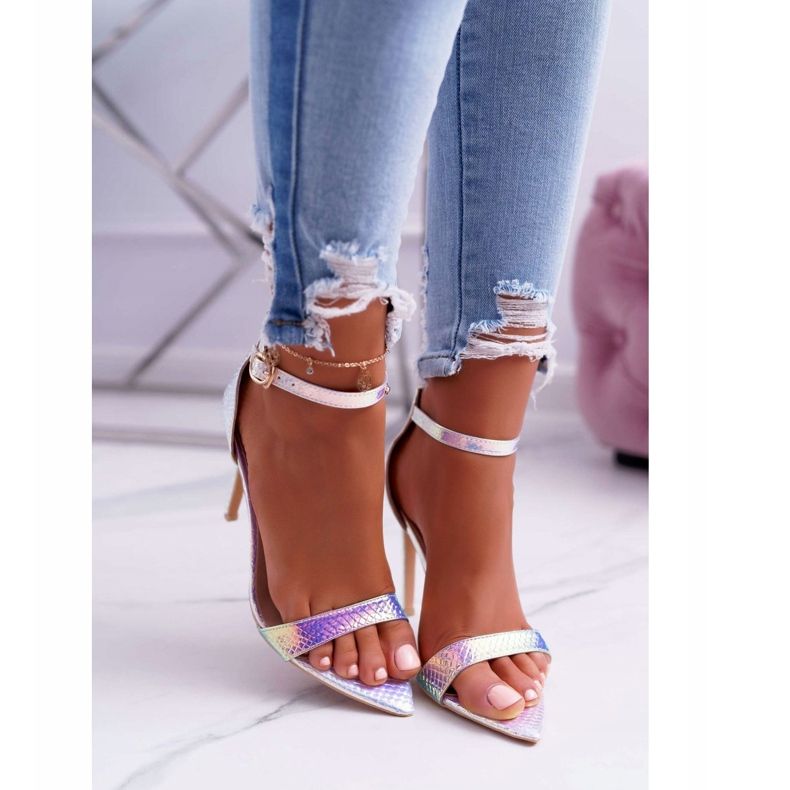 Ženske sandale na visoku petu Lu Boo Opalescentni benzin Debbi raznobojna ružičasta 2