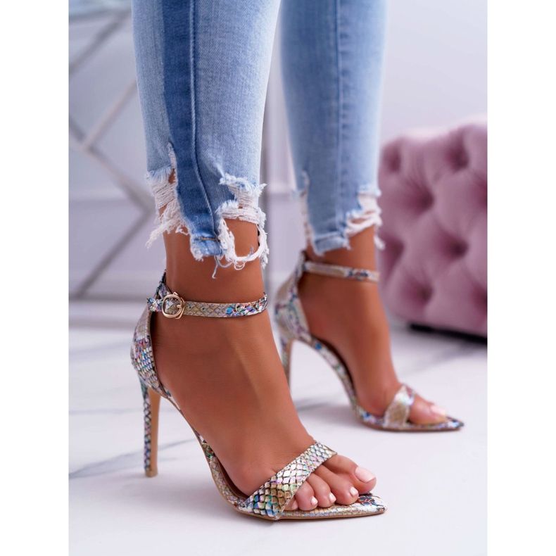 Ženske sandale na štiklu Lu Boo Snake Bež Ramann višebojan 1