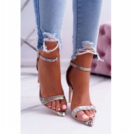 Ženske sandale na štiklu Lu Boo Snake Bež Ramann višebojan 2