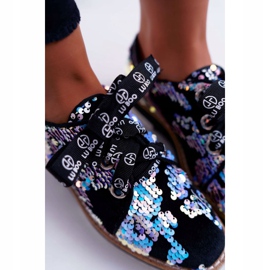 Ženske hlače Lu Boo Srebrne šljokice Mjesečina crno raznobojna 1