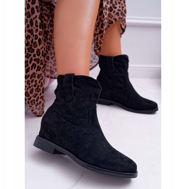 SEA Ženske čizme na klin ravne pete tople preko gležnja Crni demini crna 2