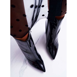 SEA Ženske čizme na visoku petu lakirane crnim demenima crna 2