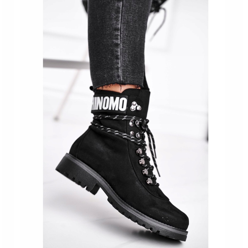 EVE Ženske čizme na ravnu petu s patentnim zatvaračem Crna Popsi crno 1