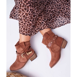 FRBS Ženske čizme na kaubojskim čizmama na ravnoj peti s kopčom Camel Ewella smeđa 2