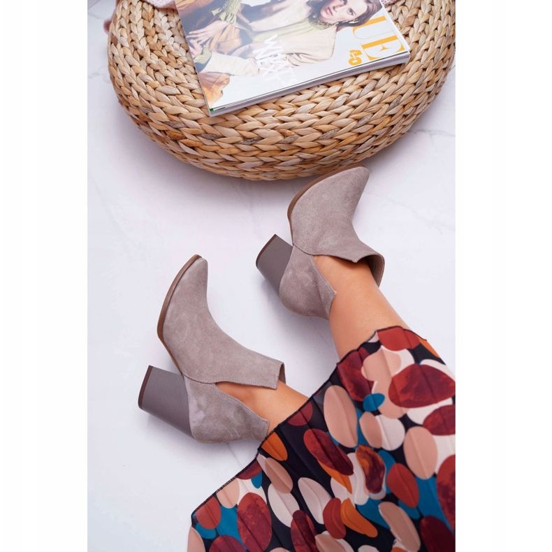 Ženske čizme na visoku petu, proljetna kožna antilop, cappuccino Nicole 2430 bež 2